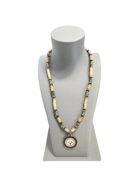 Pittsburgh Steelers Beaded Necklace W/Logo Pendant Yellow Black Team Colors READ